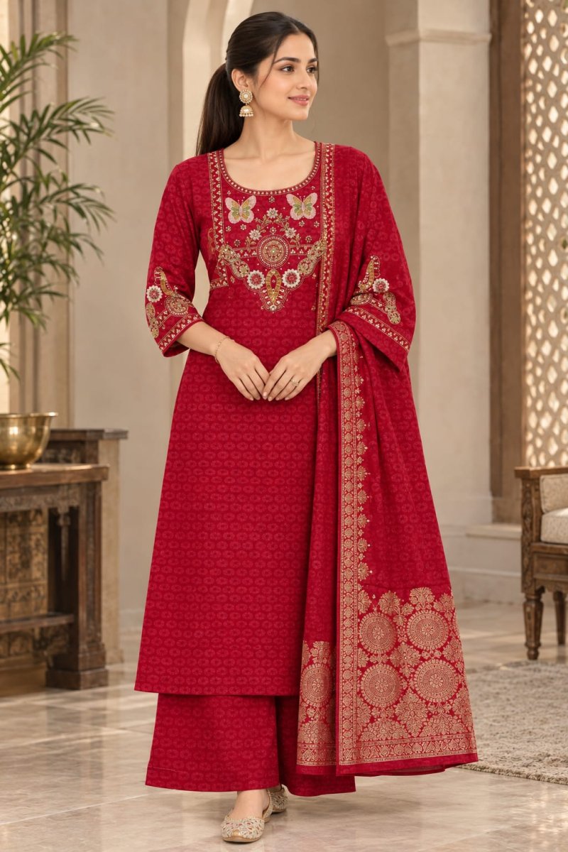Ff Viscose Embroidery Work Kurti With Bottom Dupatta